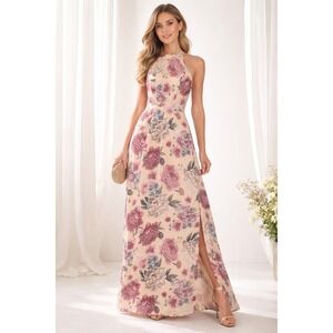 Emerald Sundae Floral Halter Maxi Dress Peach Pink Size M Wedding Guest Junior